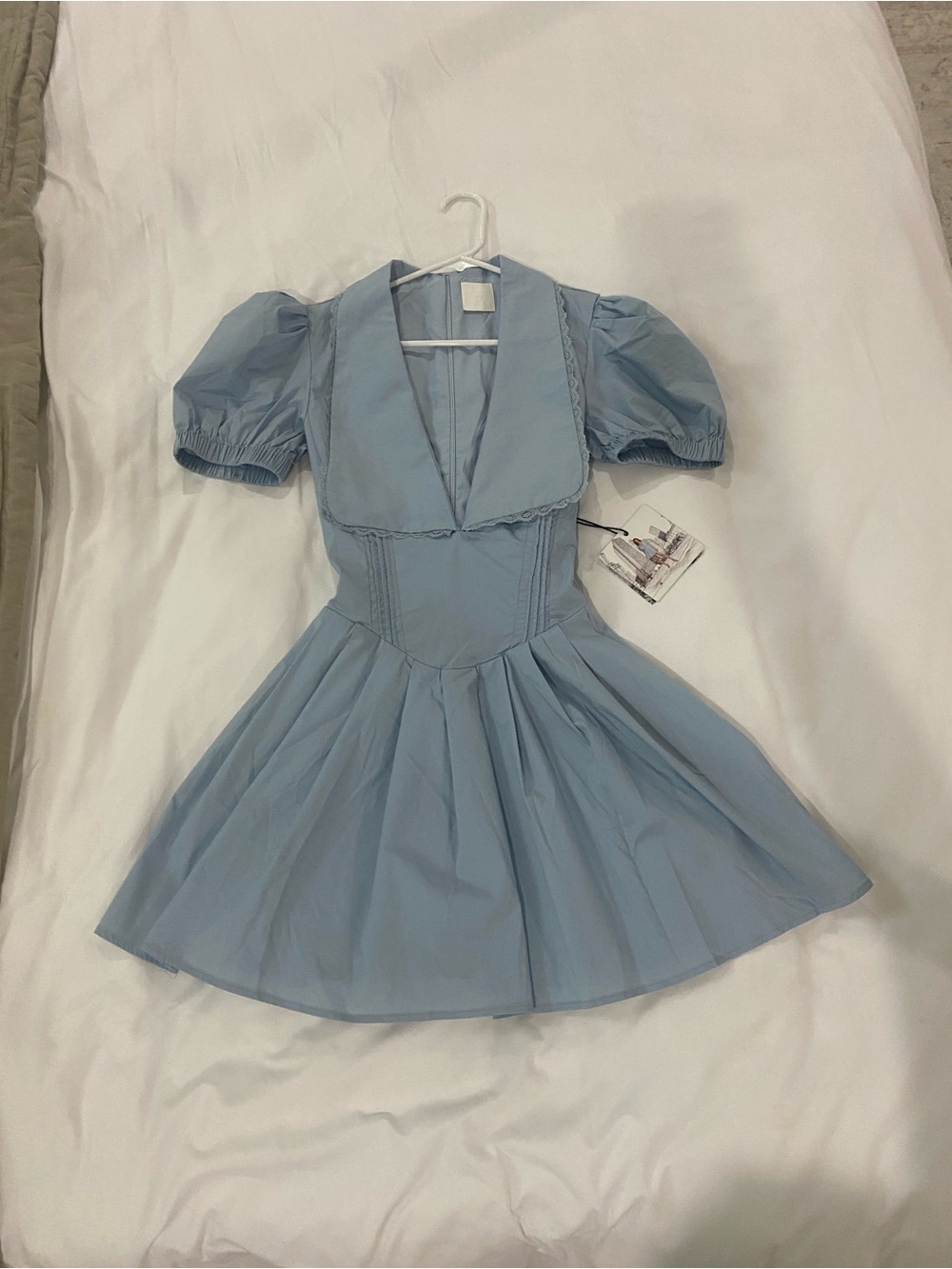 Anthropologie Light Blue Puff-Sleeve Mini Dress - Picture 2 of 10